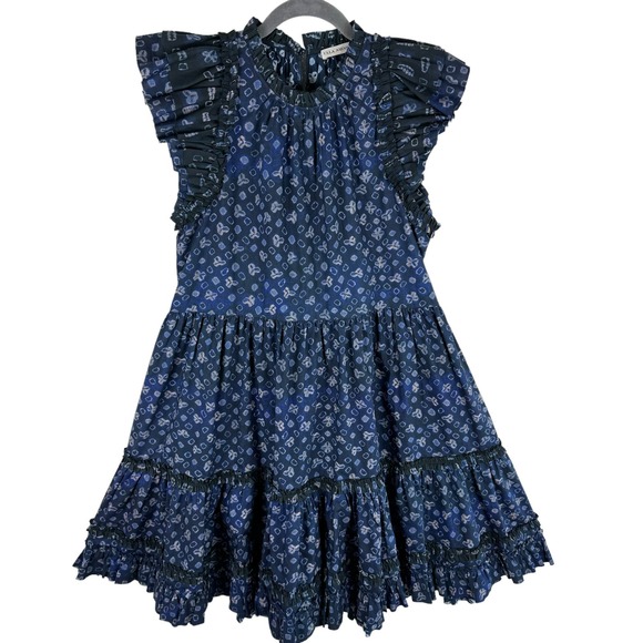 Ulla Johnson Dresses & Skirts - Ulla Johnson Joan Flutter Sleeve Tiered Blue Patterned Knee Length Dress Size 10